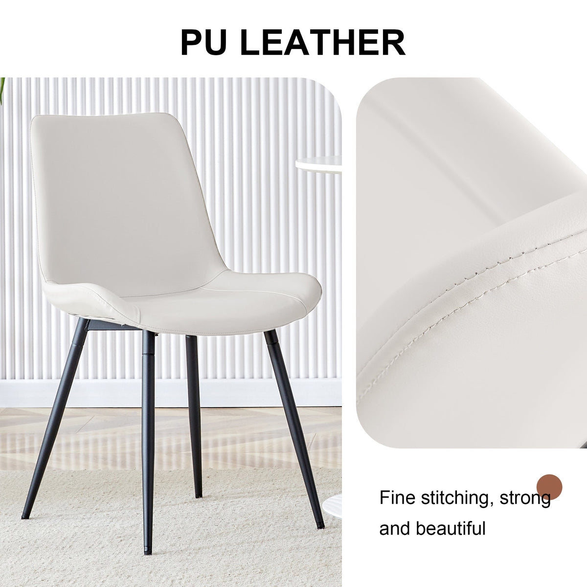 White Artificial Leather Backrest Cushion Dining Chair