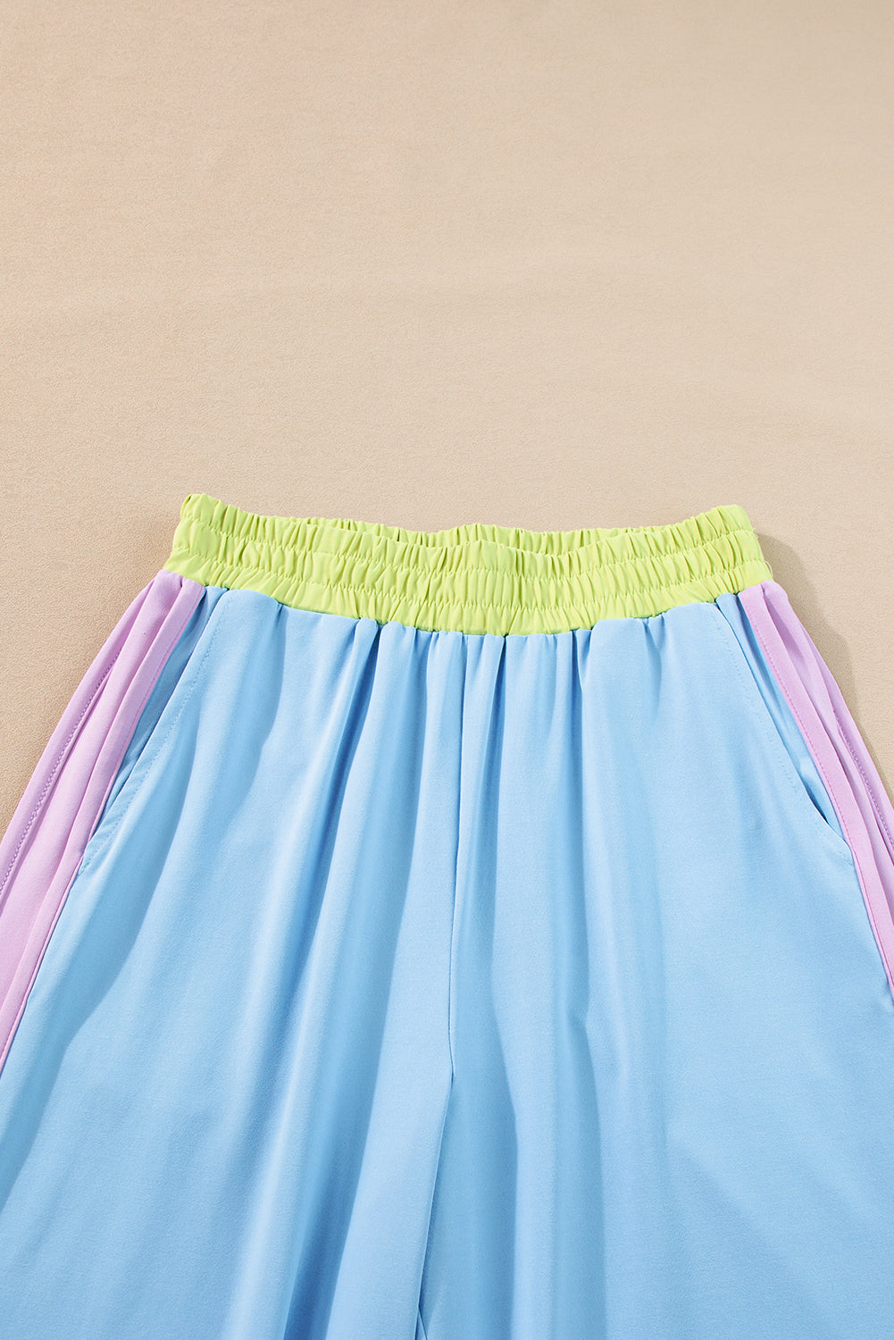 Colorblock Short Sleeve Top & Wide Leg Pants Set