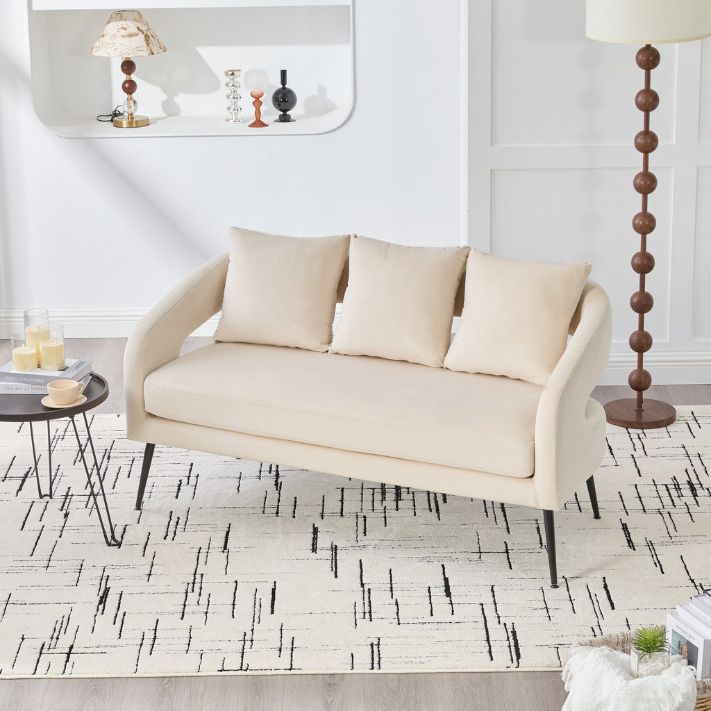Modern Upholstered Velvet Loveseat Settee with 3 Pillows