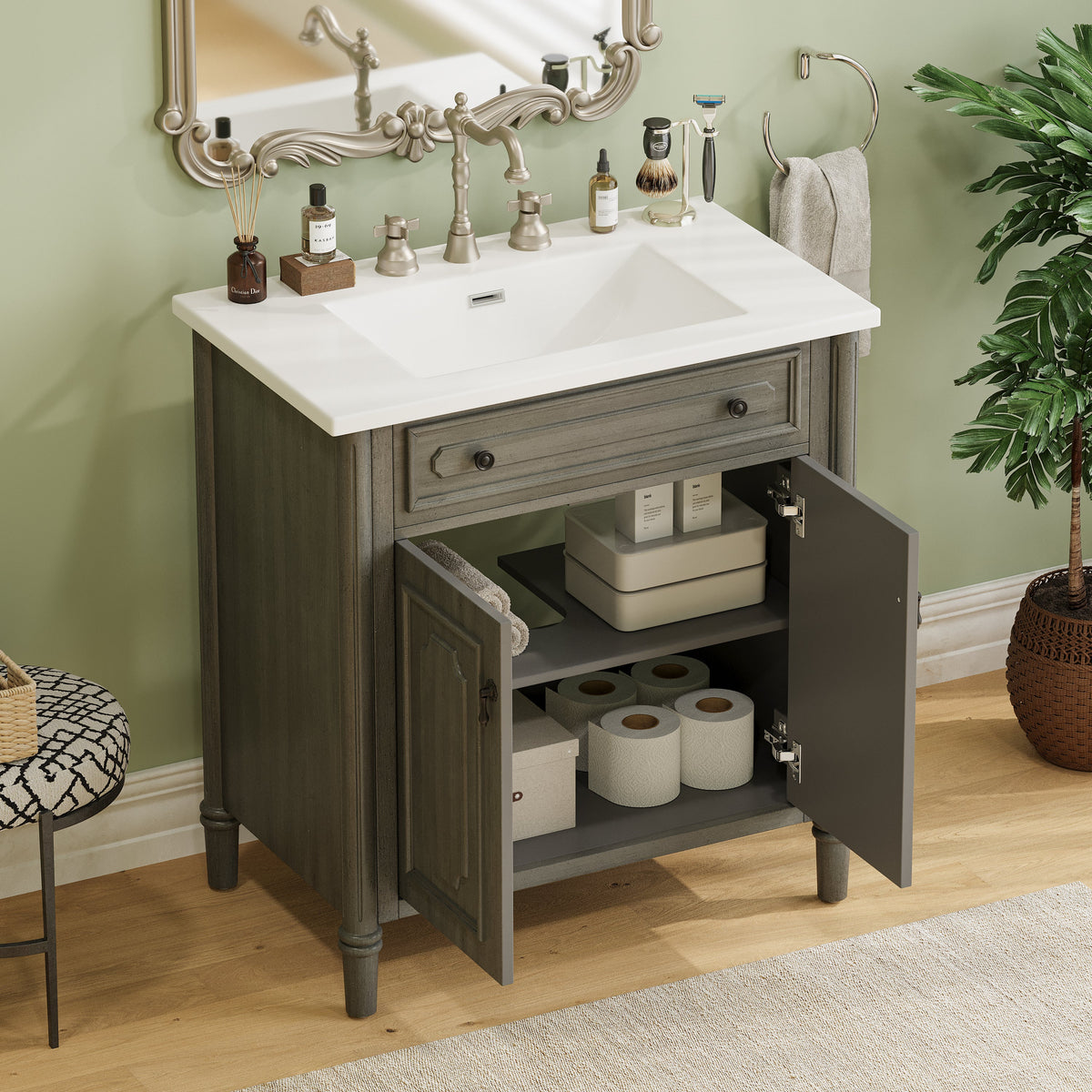30 Inches Vintage Bathroom Vanity with Sink