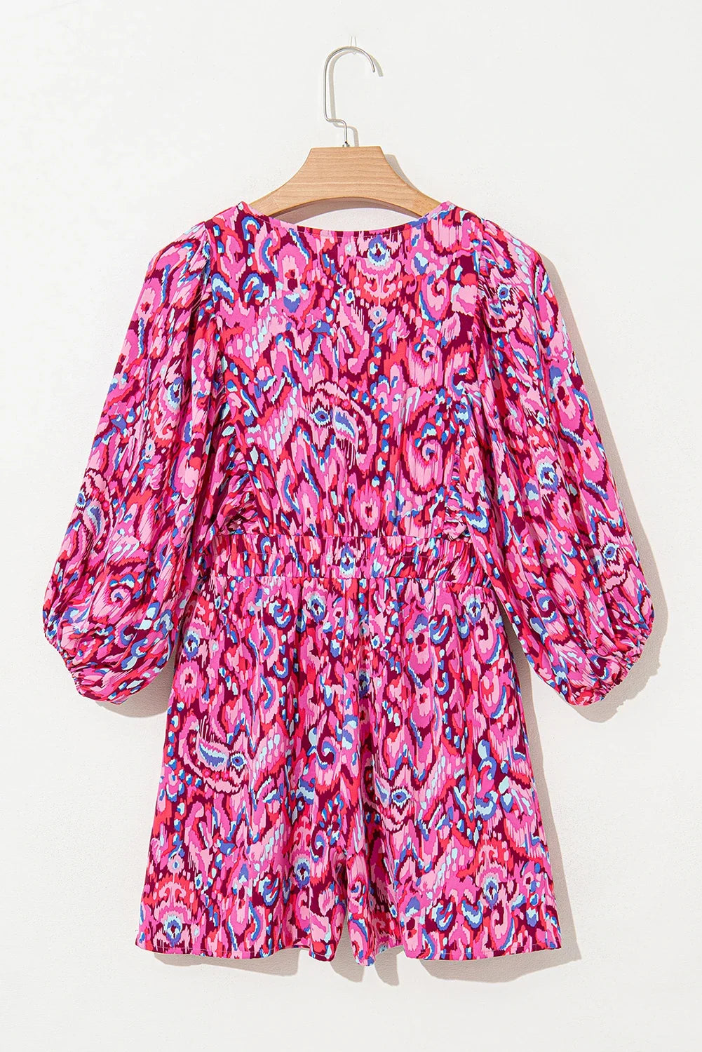 Abstract Puff Sleeve V-Neck High Waist Romper