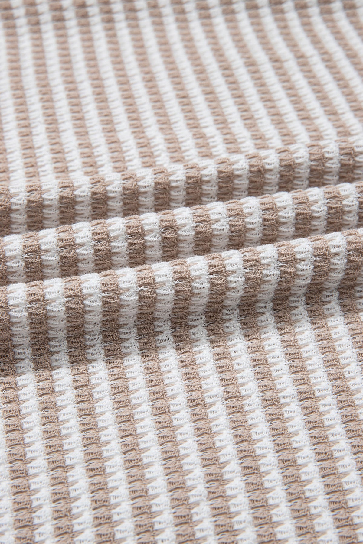 Beige Striped Textured Knit V Neck Casual Top