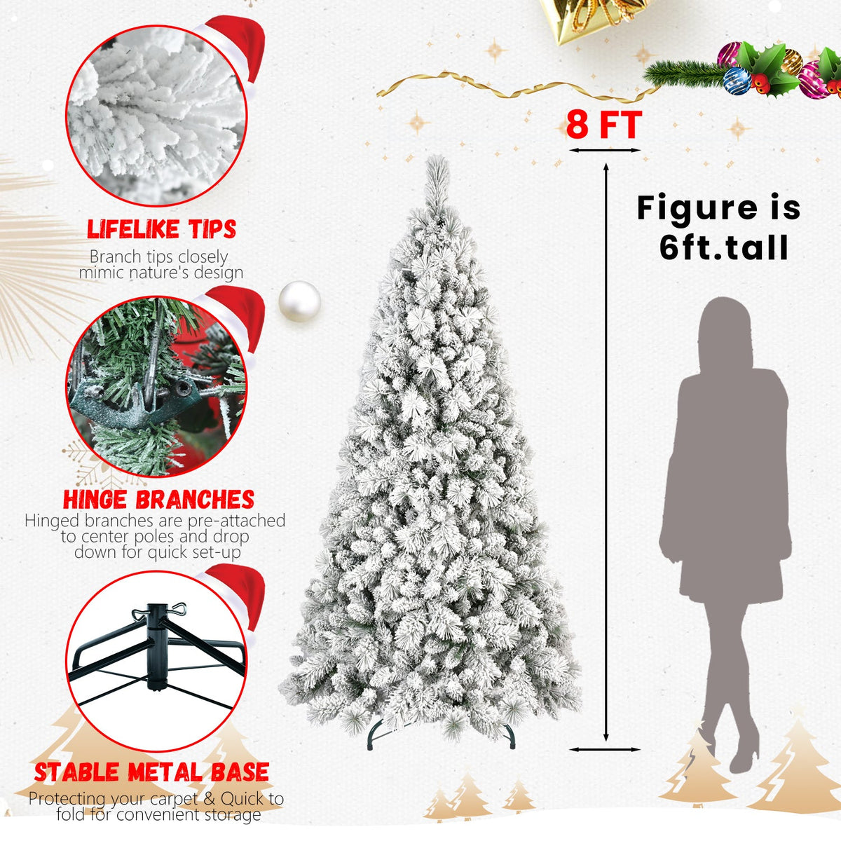8FT Flocked Christmas Tree with 1445 Tips