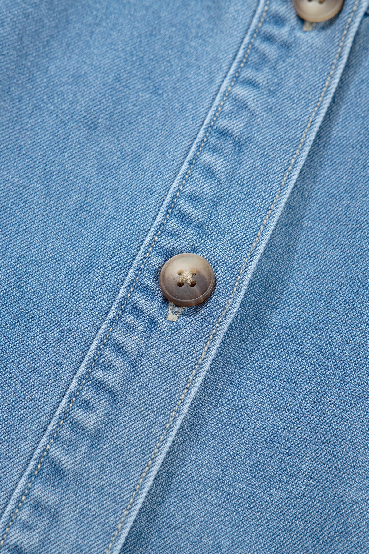 Denim Short Puff Sleeve Ruffle Hem Buttoned Dress