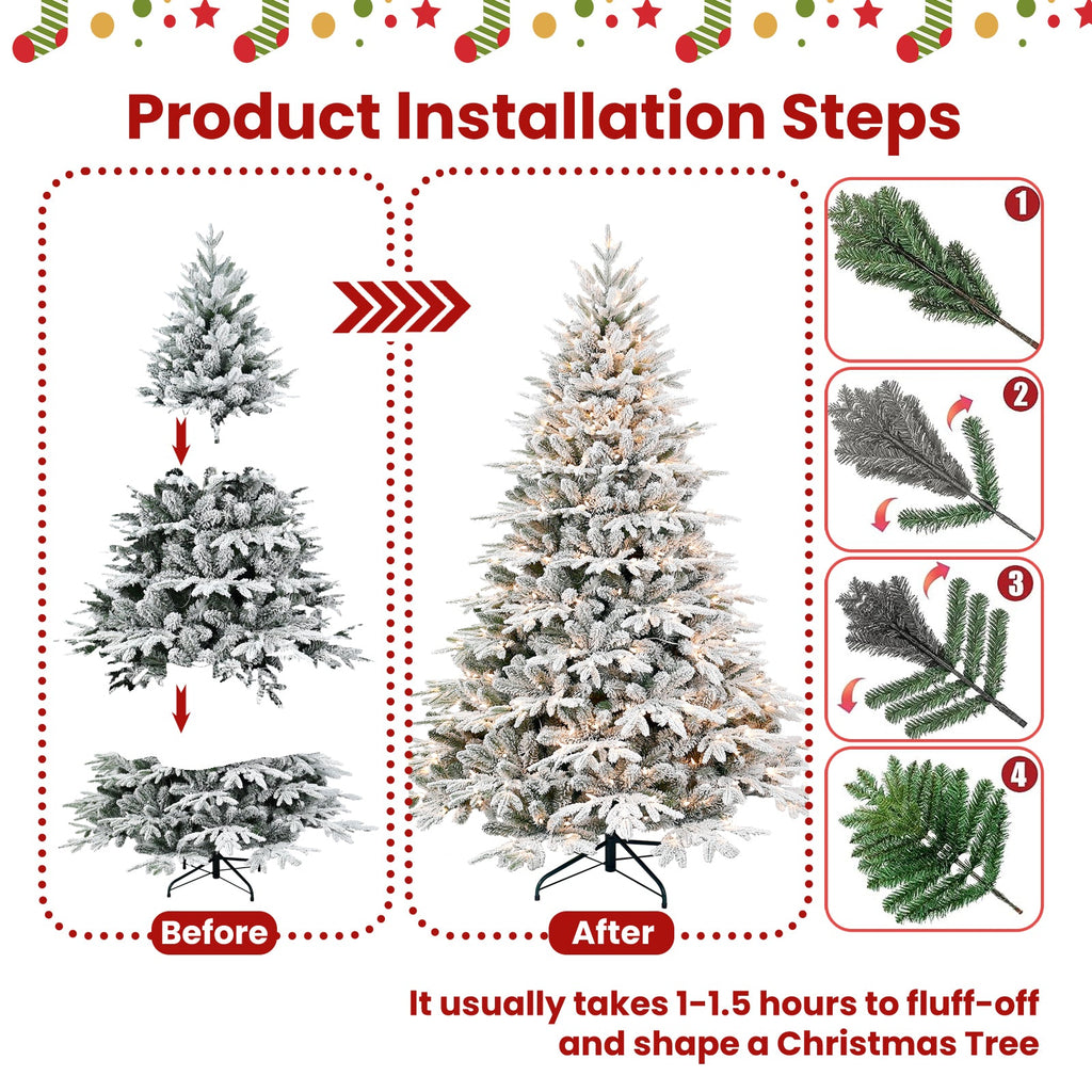 6ft Pre-Lit Flocked Artificial Christmas Tree with 400 Warm Lights