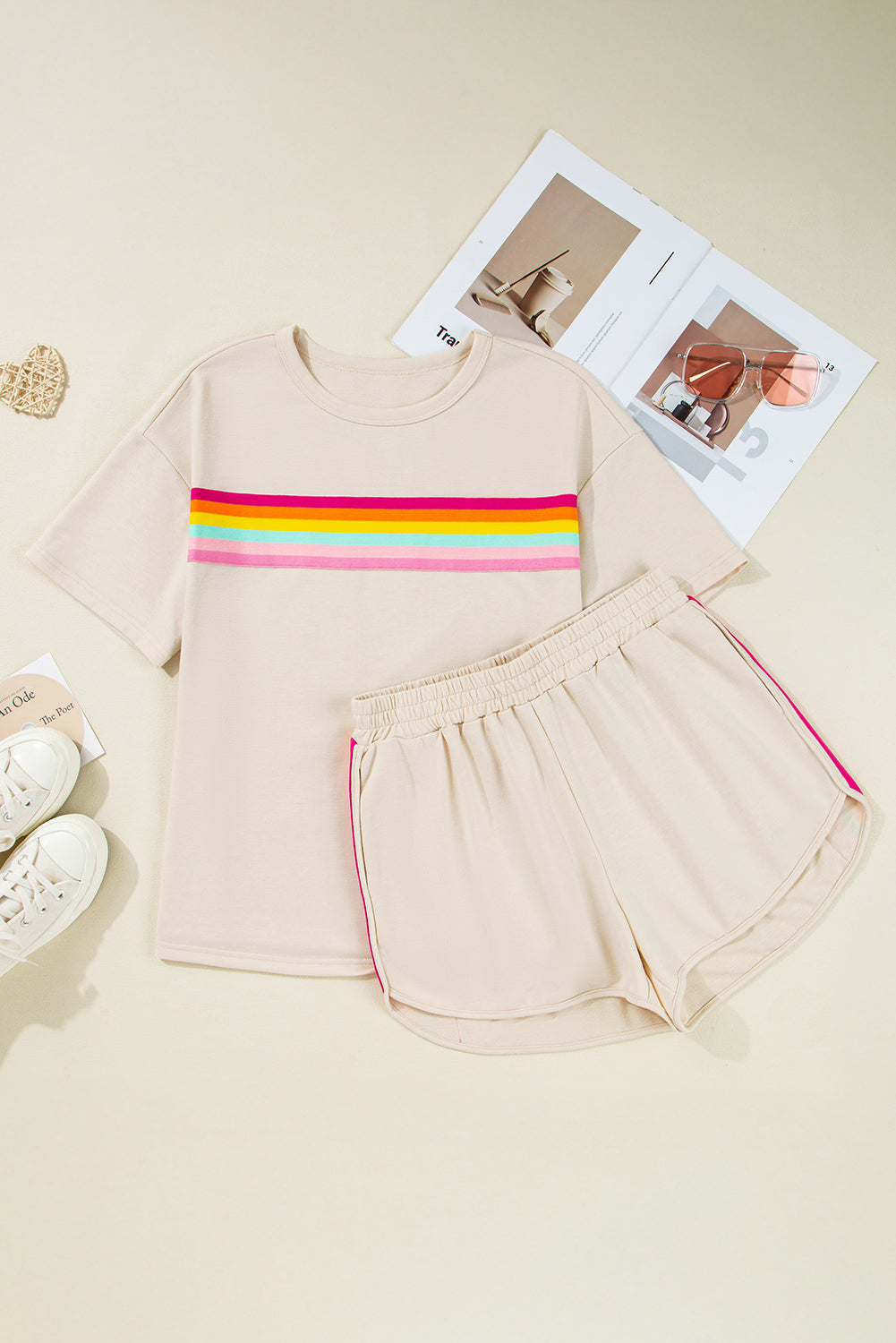 Stripe Short Sleeve Top & Shorts Athleisure Set