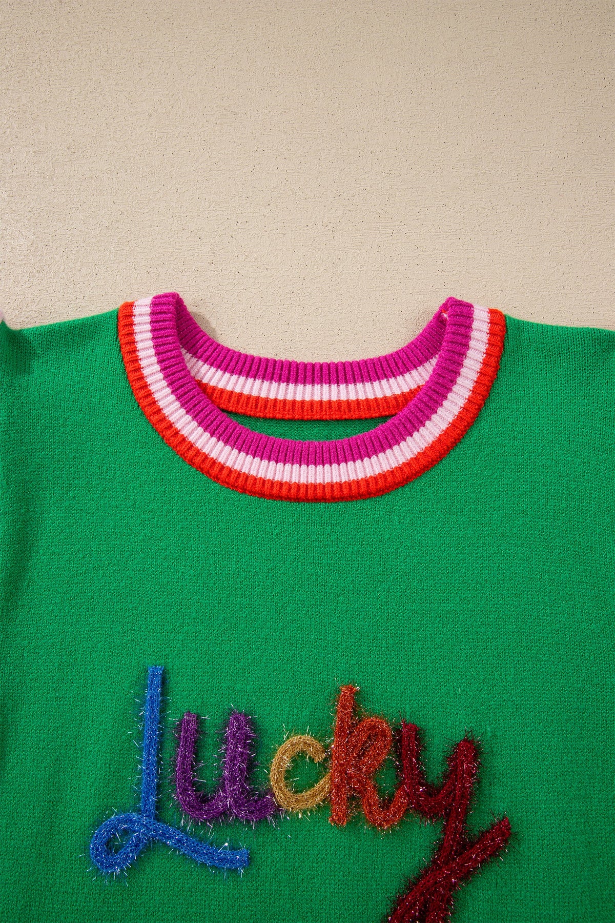 Lucky Stripe Flutter Sleeve Round Neck Sweater