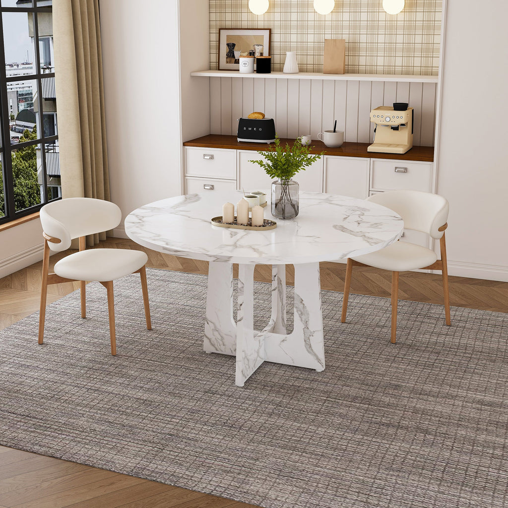 47.24" Round Dining Table for 4 - Farmhouse MDF Table with Marble