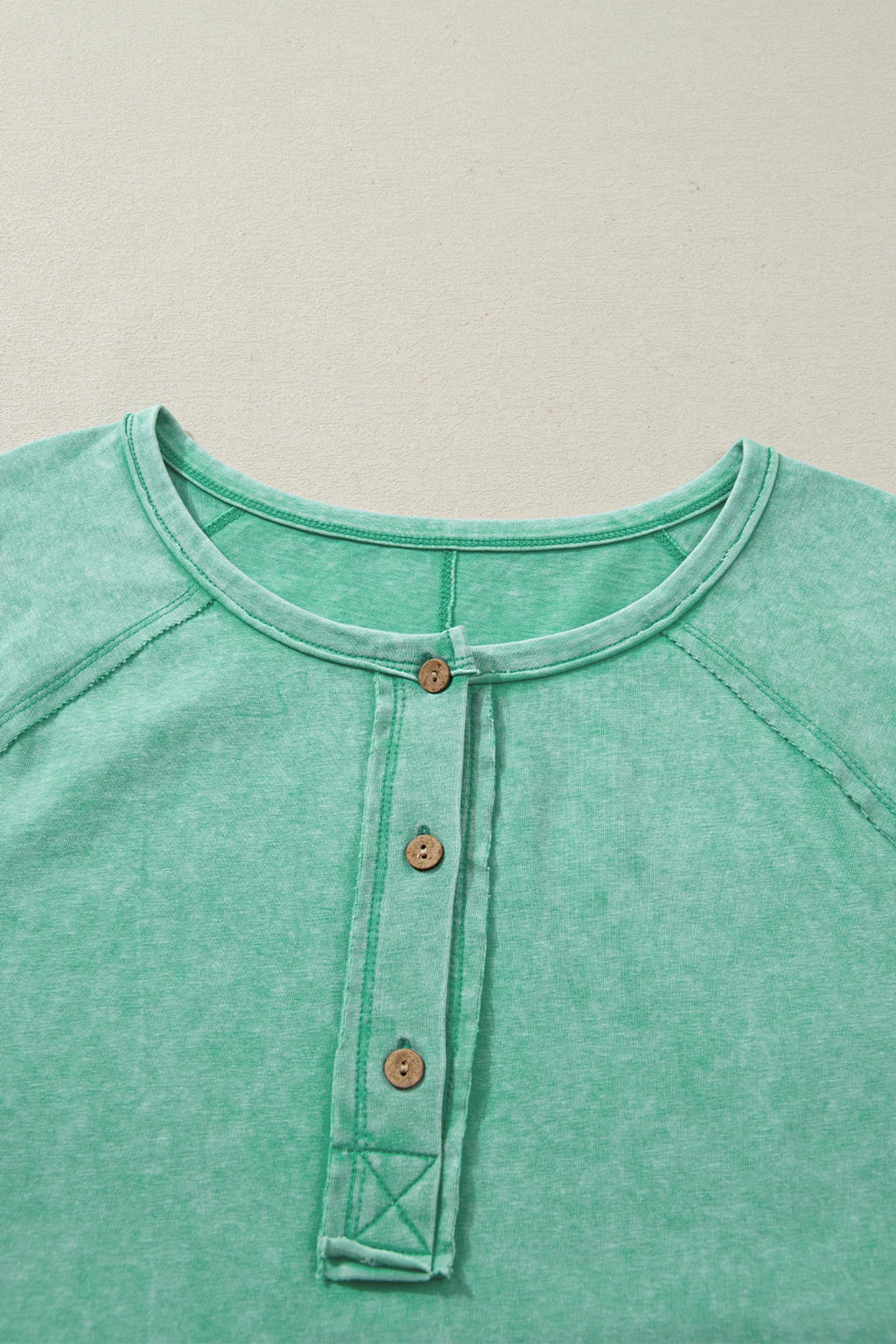 Mineral Wash Half-Button Raglan Sleeve T-Shirt