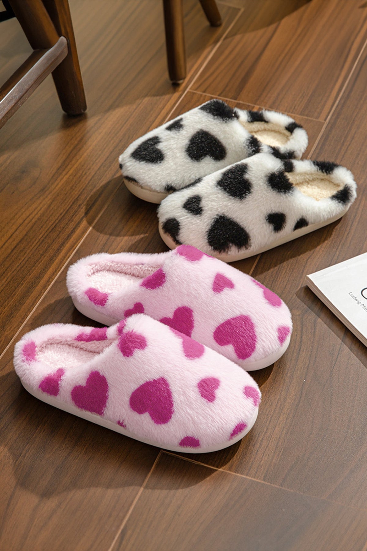 Fiery Red Valentines Heart Shape Winter Fuzzy Slippers