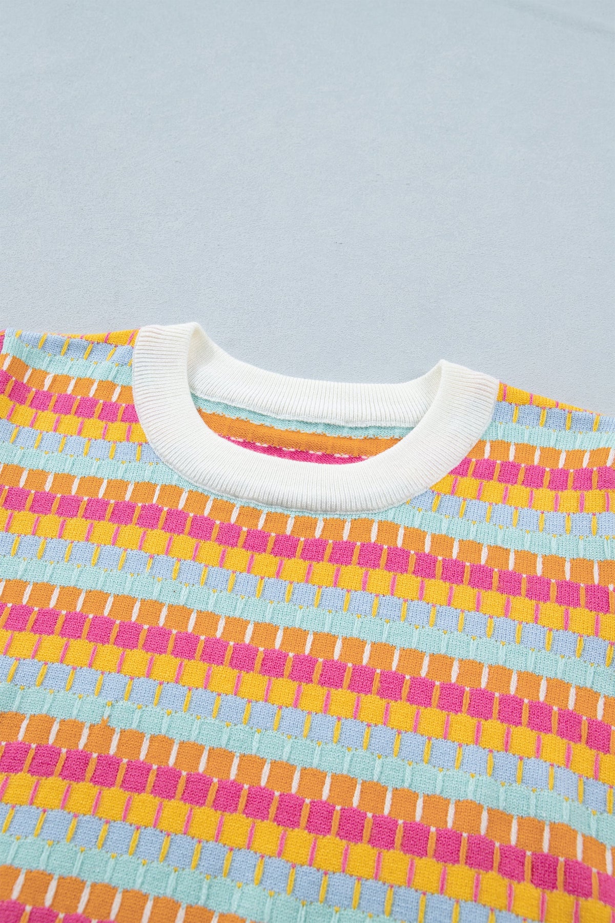 Abstract Stripe Short Sleeve Sweater Knit Top
