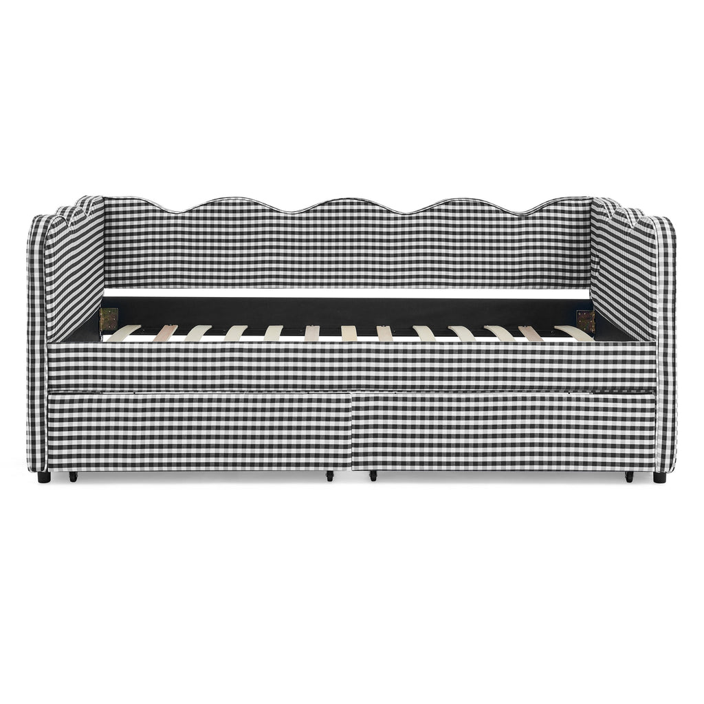 Twin Size Cozy Gingham Daybed with Two Storage Drawers