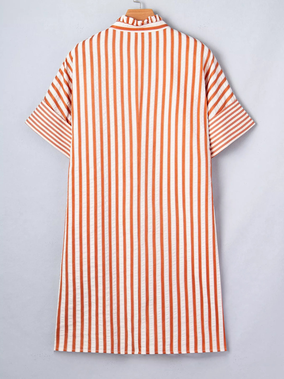 Stripe Pinched V Neck Turn-up Cuffs Shift Mini Dress