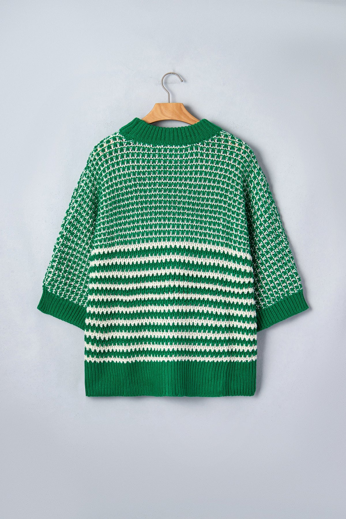 Green Stripe 3/4 Draped Sleeve Slouchy Sweater