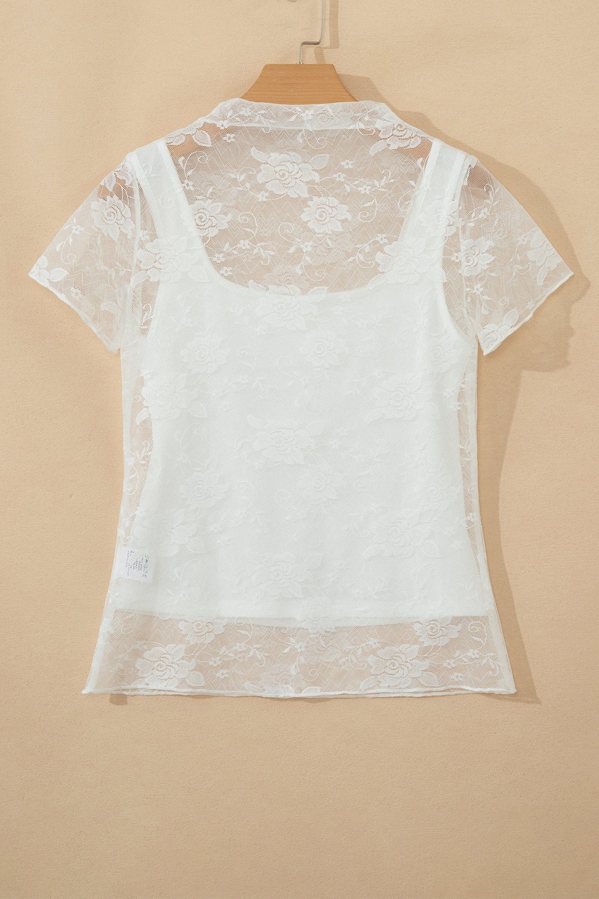 Sheer Lace Mesh Round Neck T-Shirt