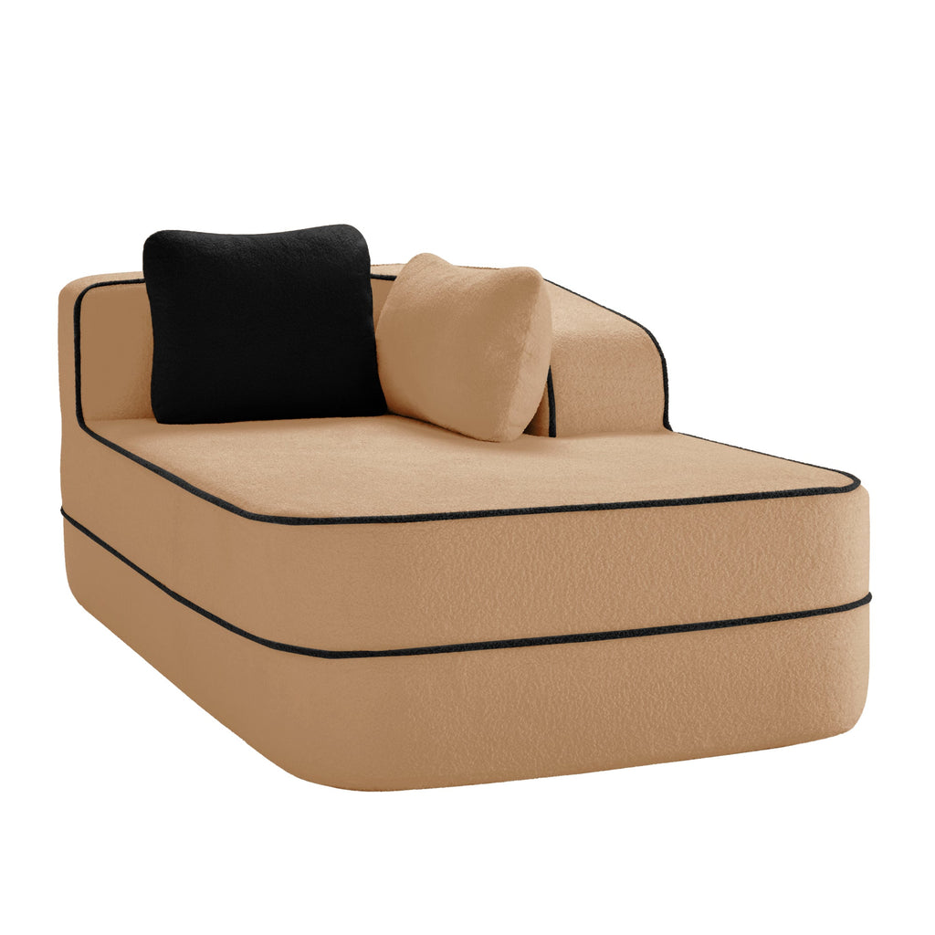 Elysees Right Chaise Sofa With Pillows - Camel Teddy Fabric