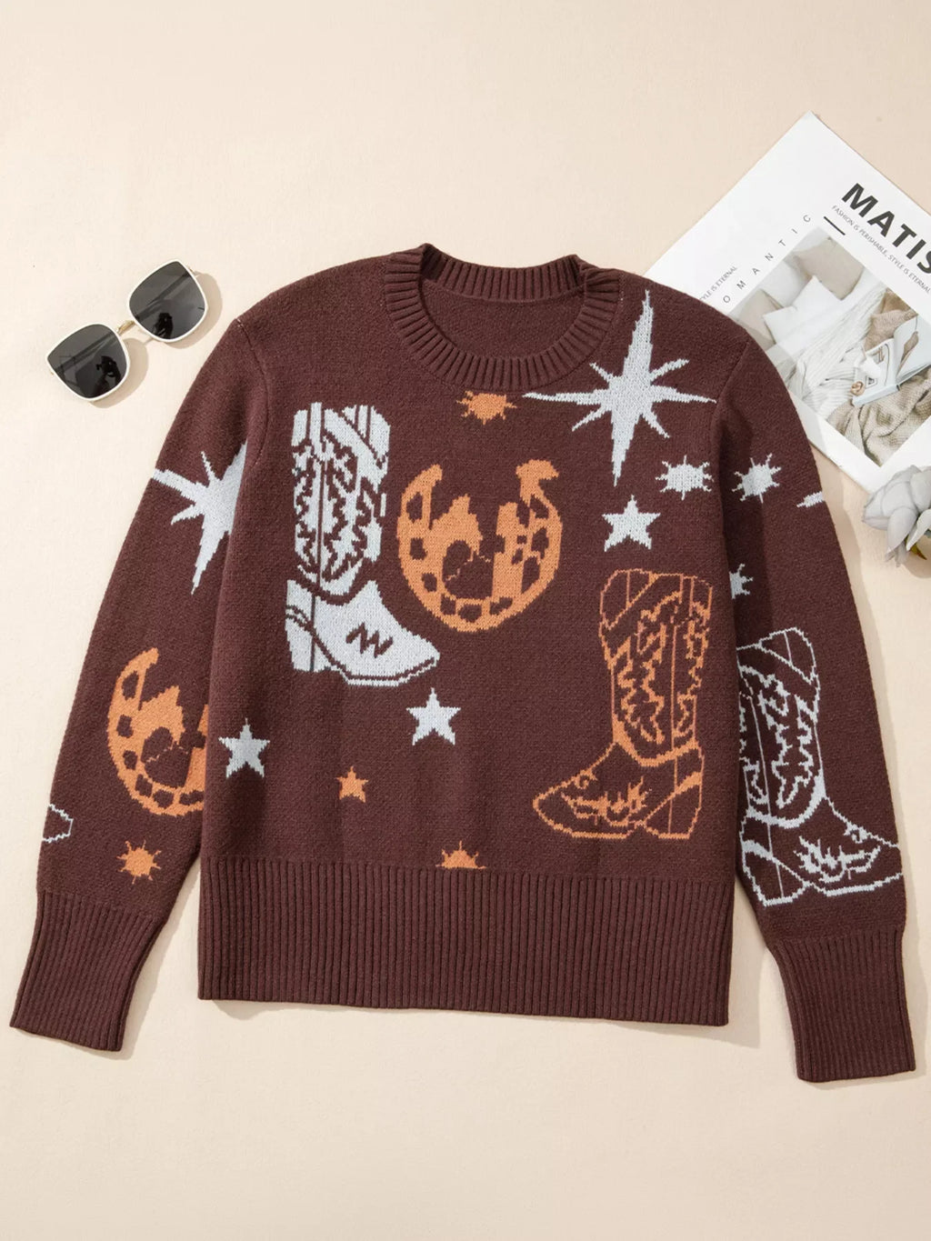 Cowgirl Round Neck Casual Sweater