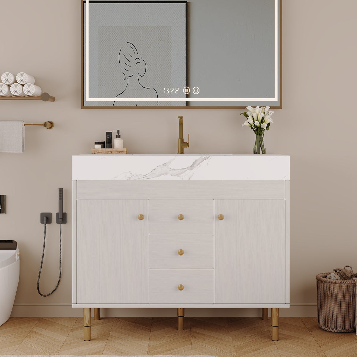 36 In Modern Free-standing Bathroom Vanity with Ceramic Sink & Ample Storage