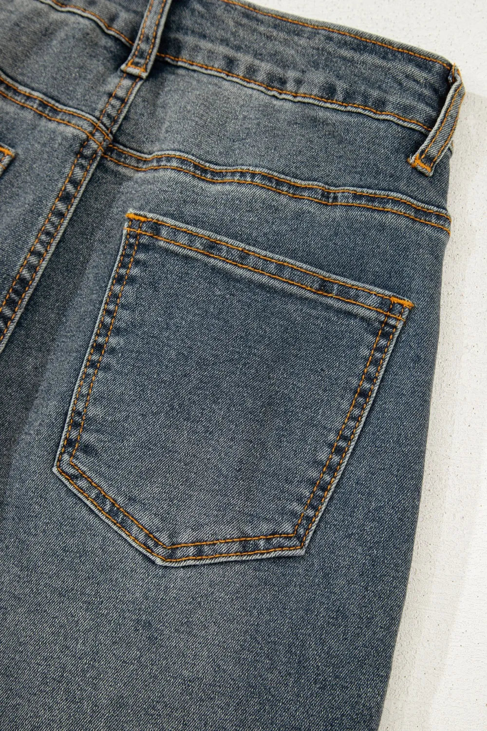 Exposed Stitching Loose Straight High Waist Jeans