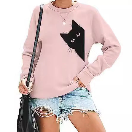 Womens Fashion Solid-color Crew-neck Long-sleeve Top