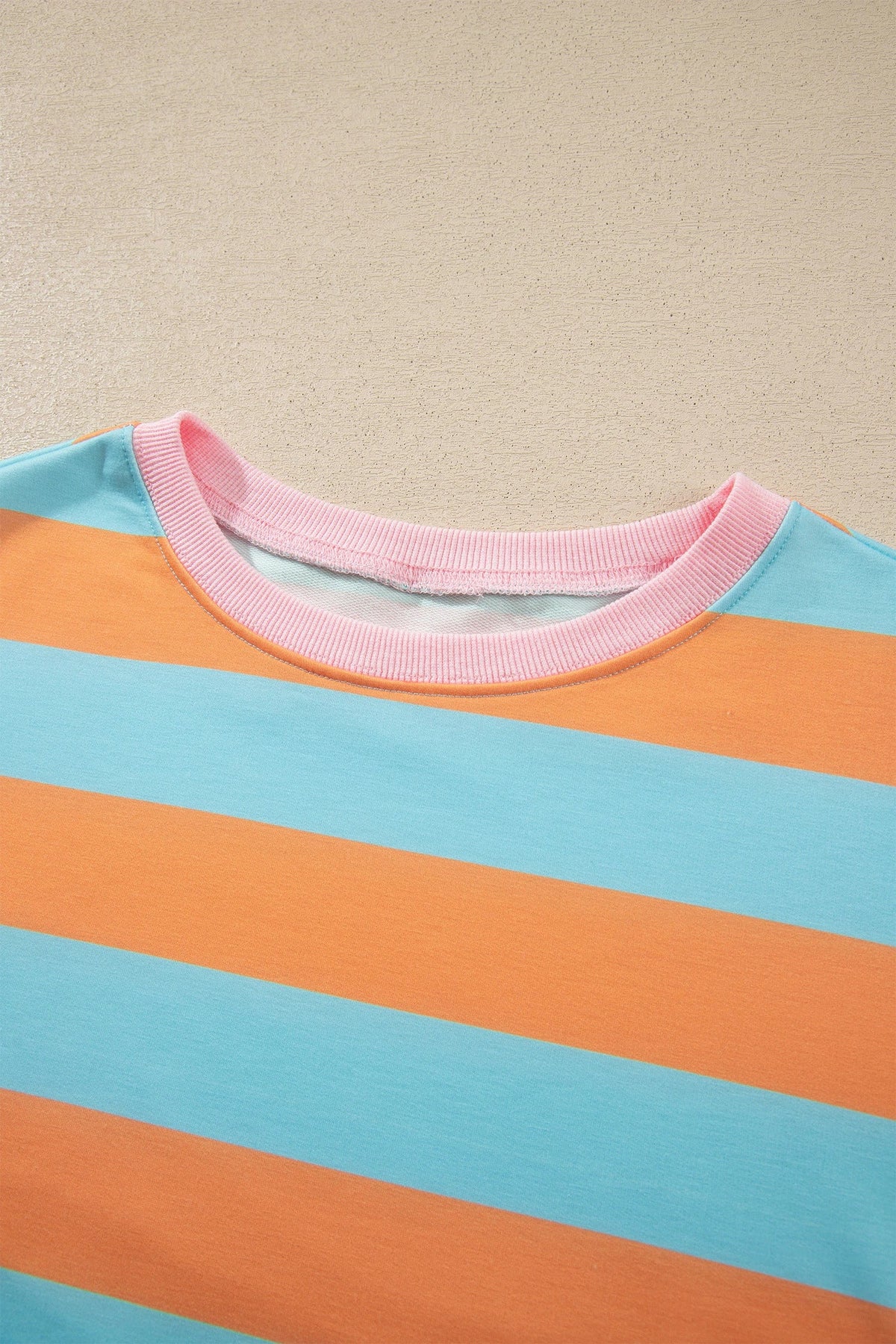 Stripe Colorblock Ribbed Trim Long Sleeve Top