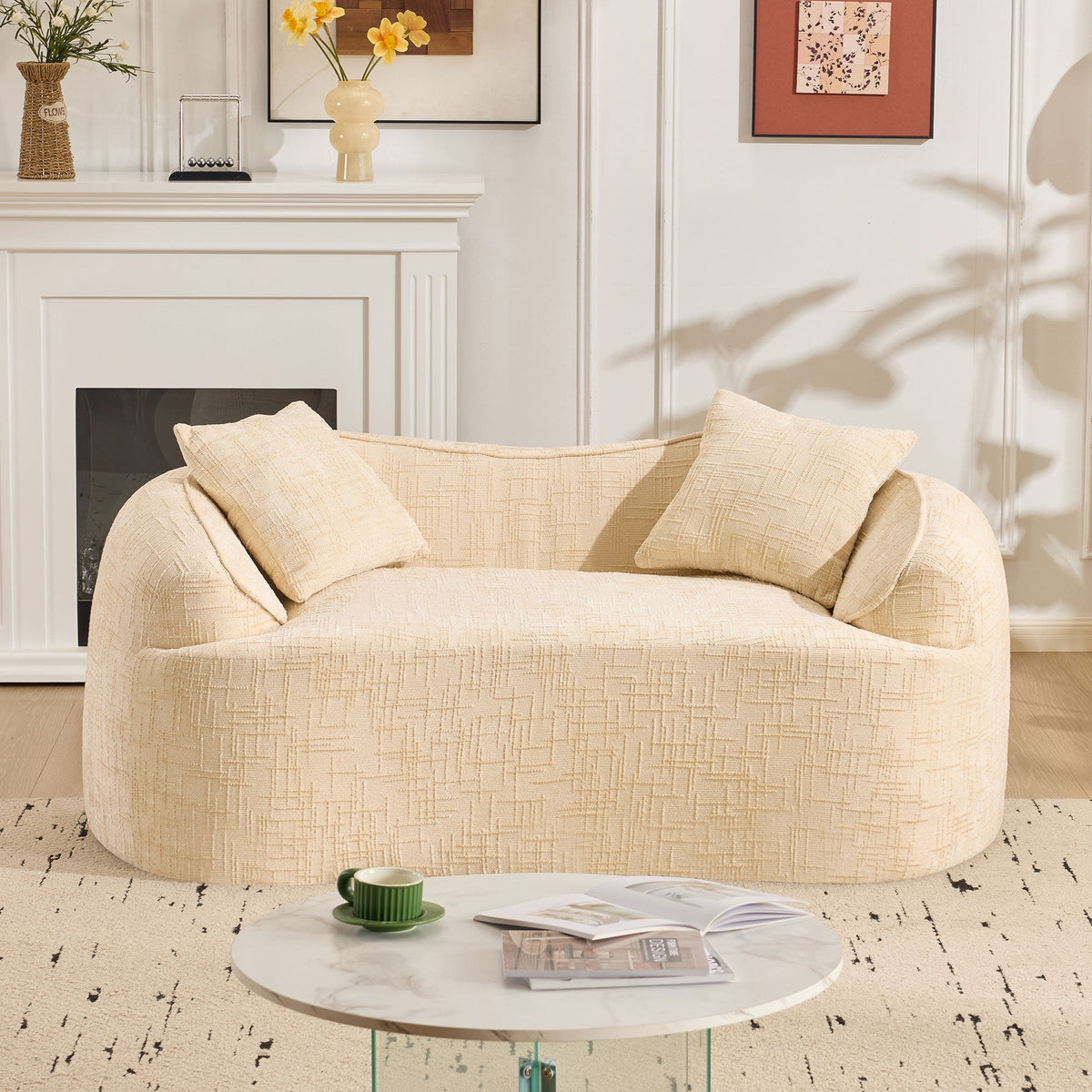 Beige Curved Two-Person Compress Sofa