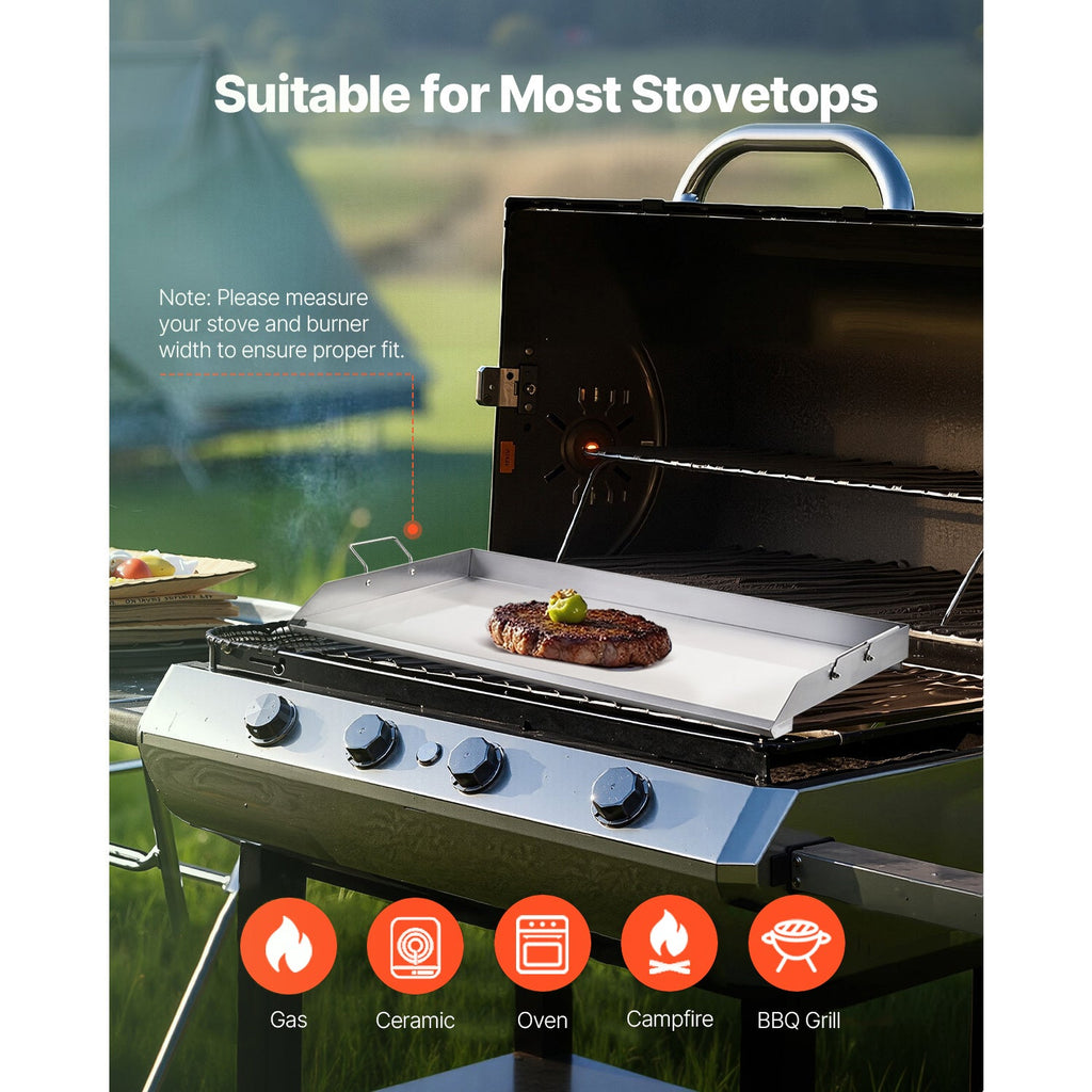36x22 in Flat Top Griddle Stainless Steel Universal BBQ Grill Pan
