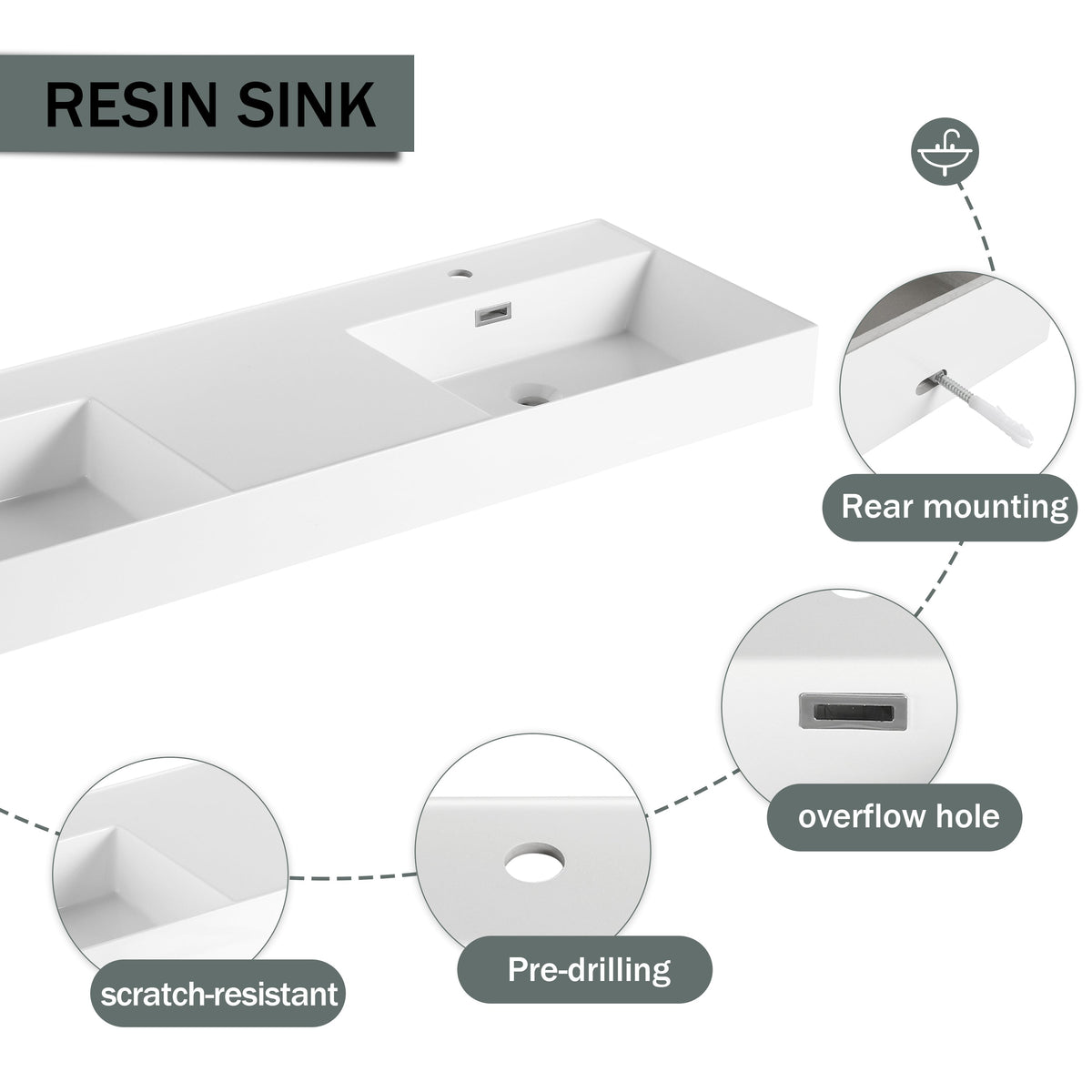 60 Inch Wall-Mounted Bathroom Vanity with Double Resin Sink