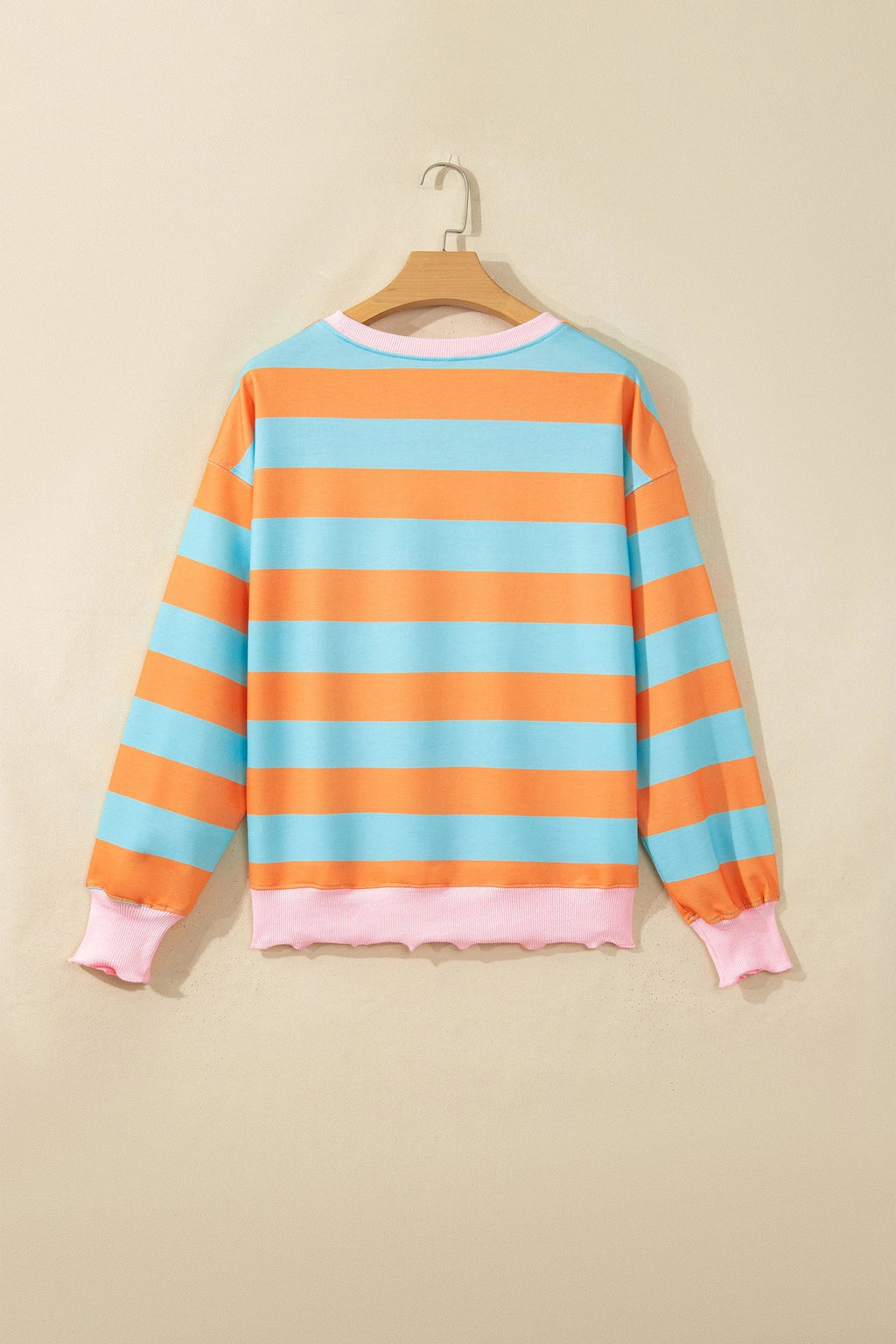 Stripe Colorblock Ribbed Trim Long Sleeve Top