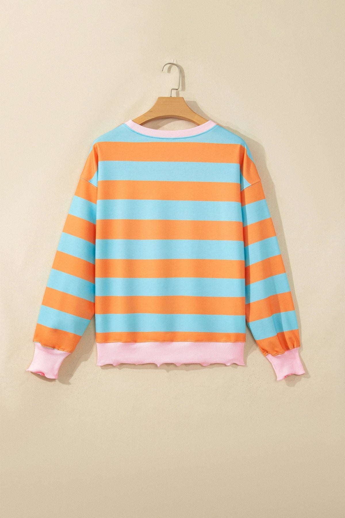 Stripe Colorblock Ribbed Trim Long Sleeve Top