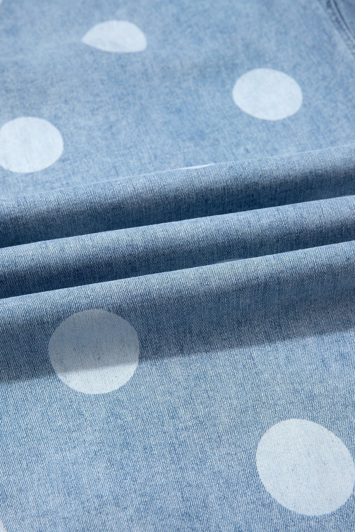 Polka Dot Denim Folded Hem High Waist Jeans