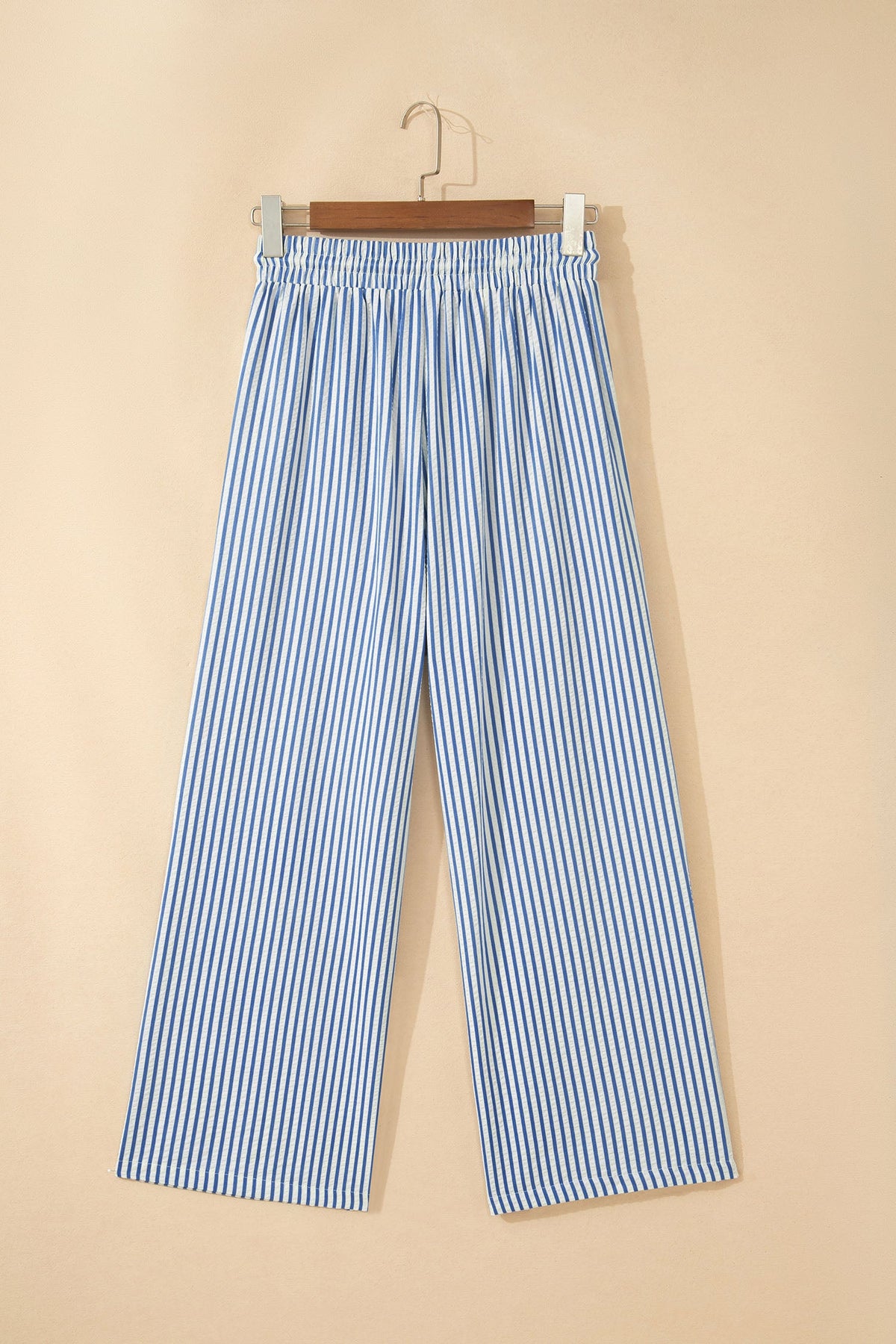Stripe Drawstring Elastic Waist Wide Leg Pants