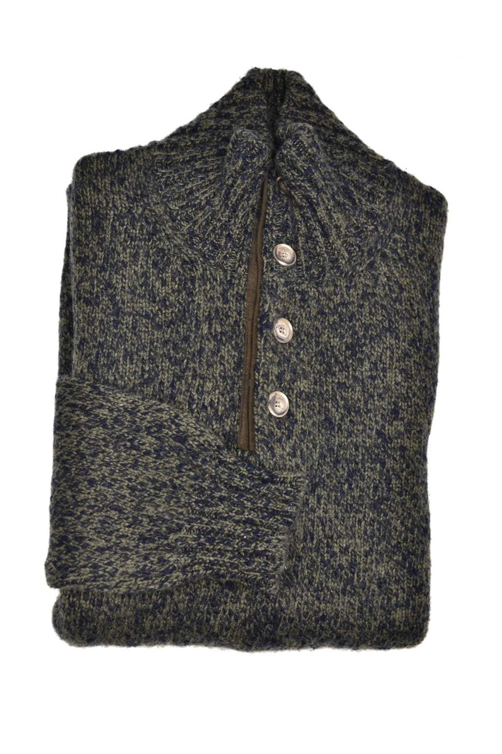 Fedeli Wool-Cashmere Marled Turtleneck Knit Quarter Button Up Sweater