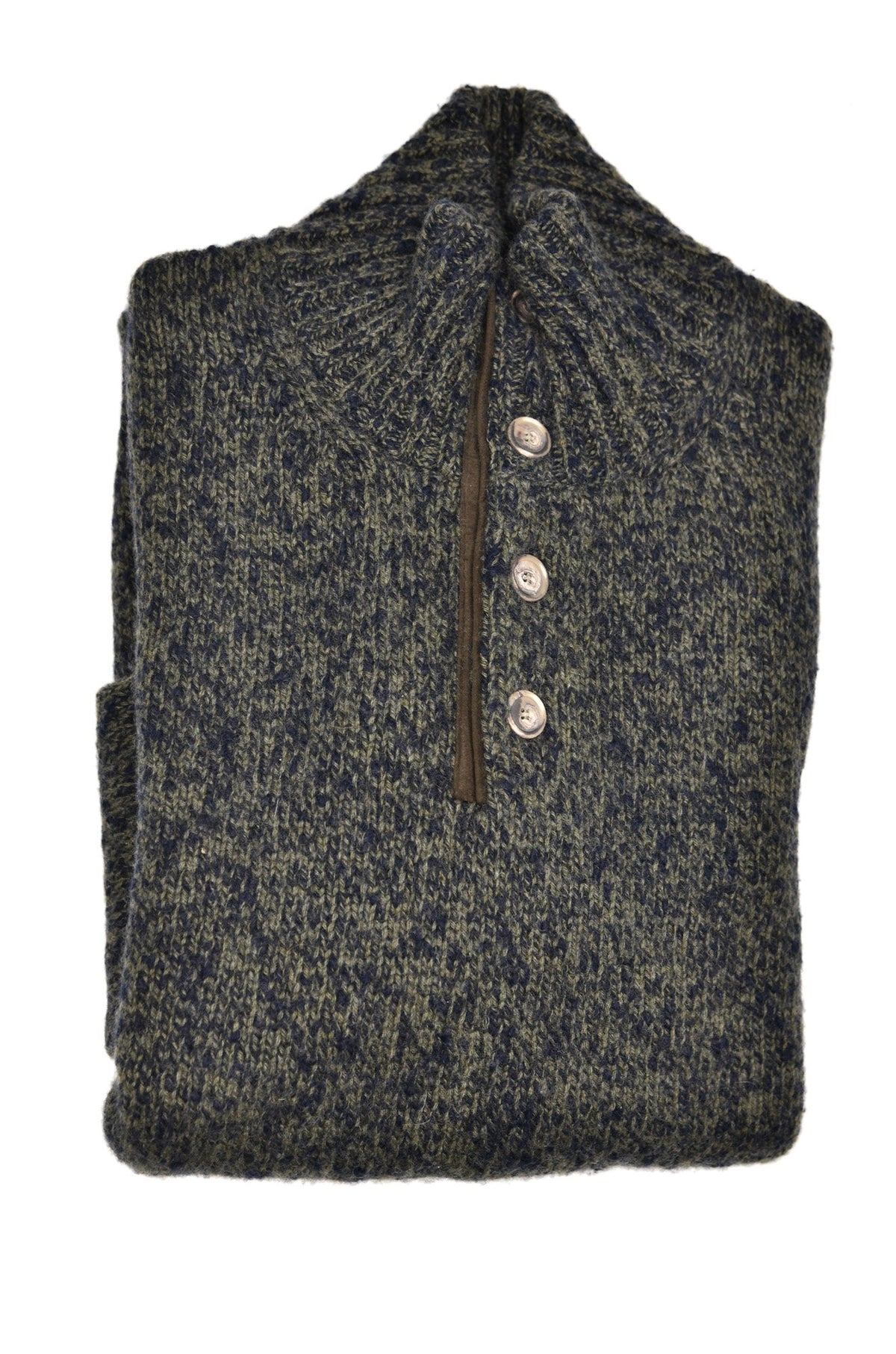 Fedeli Wool-Cashmere Marled Turtleneck Knit Quarter Button Up Sweater