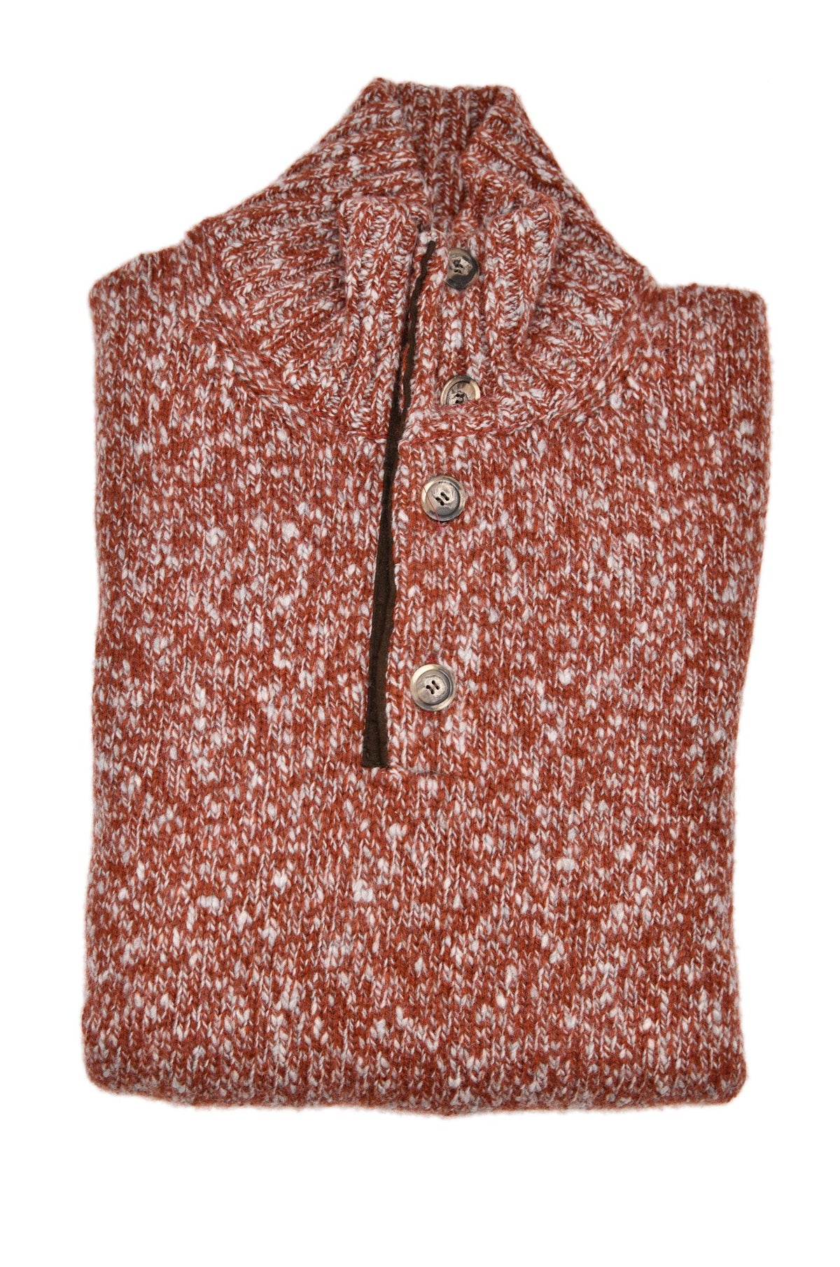 Fedeli Wool-Cashmere Marled Turtleneck Knit Quarter Button Up Sweater