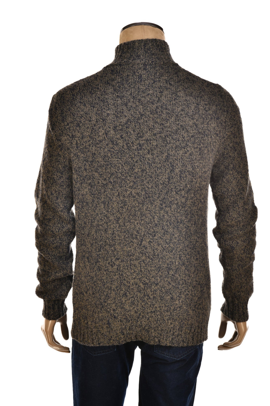 Fedeli Wool-Cashmere Marled Turtleneck Knit Quarter Button Up Sweater