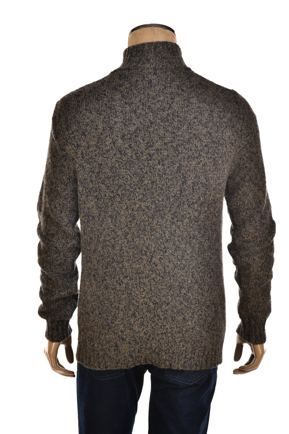 Fedeli Wool-Cashmere Marled Turtleneck Knit Quarter Button Up Sweater