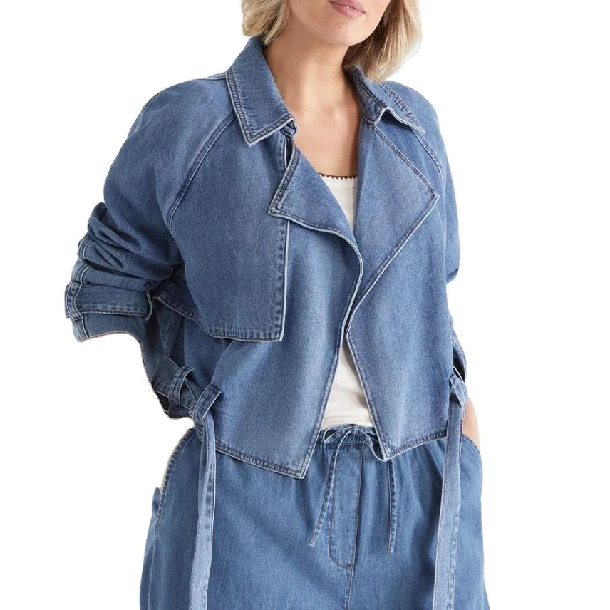 High Quality Custom Women's Denim Jacket Pakistan Manufacturer Autumn Winter Knitted Washed Cotton Button Closure OEM Vintage