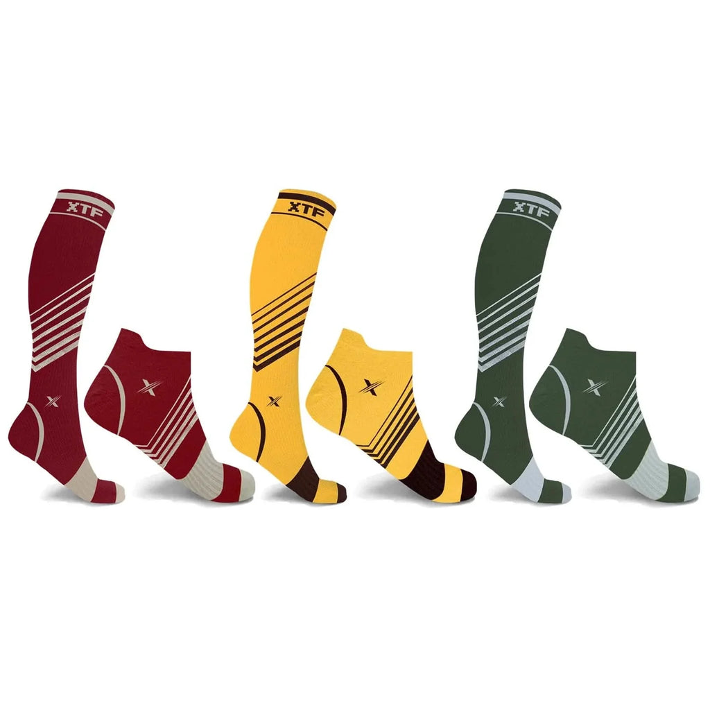 6-Pairs: Pain Relief Support Everyday Wear Striped Ankle And Knee-High Compression Socks