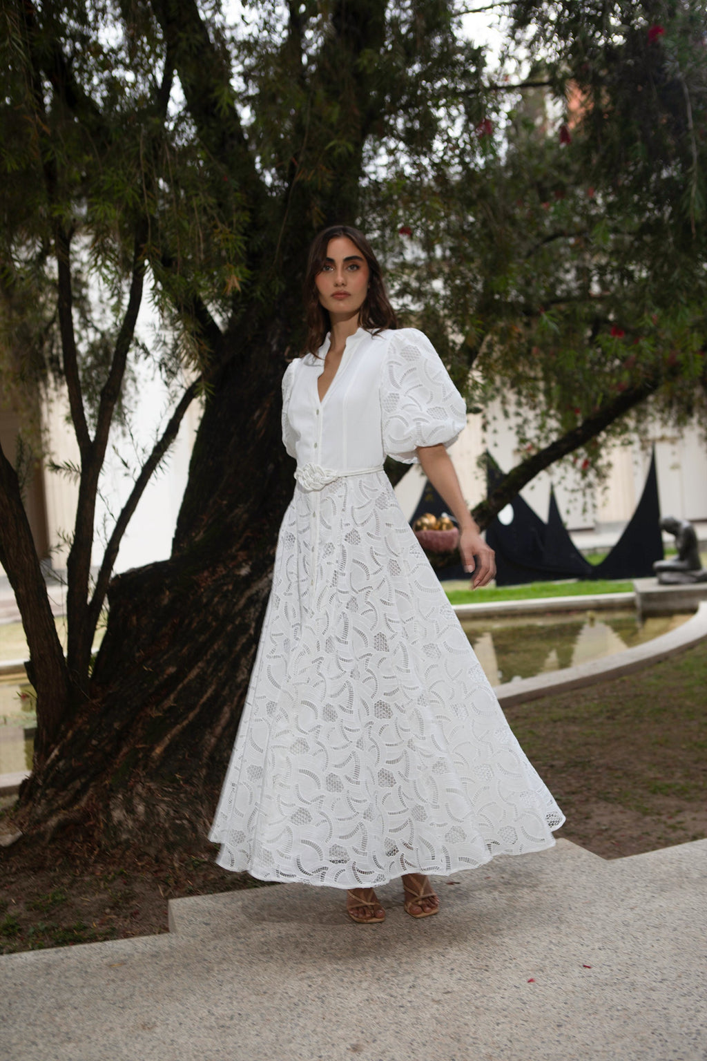 BROMELIA DRESS IN WHITE EYELET