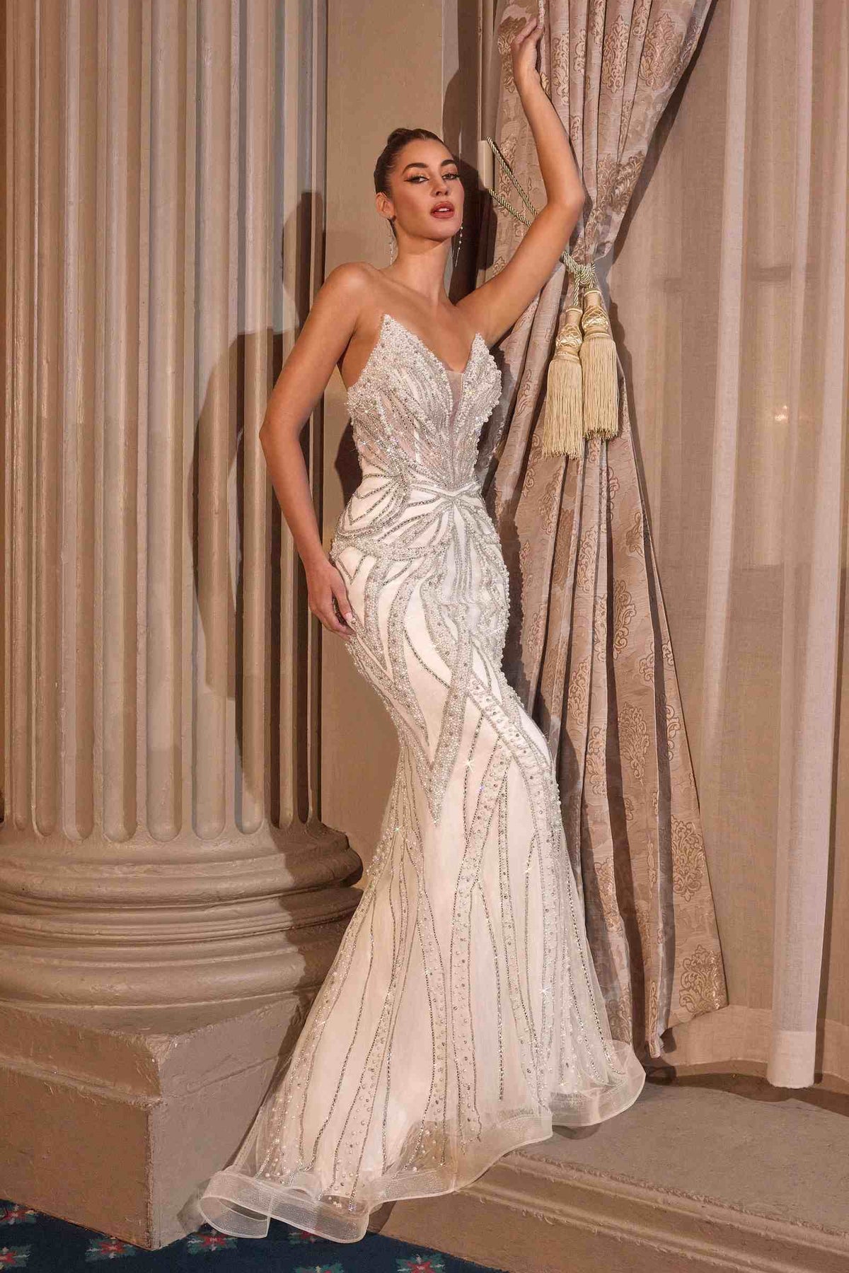 Ladivine CC0688W Fitted Bridal Gown Strapless Plunging Neckline