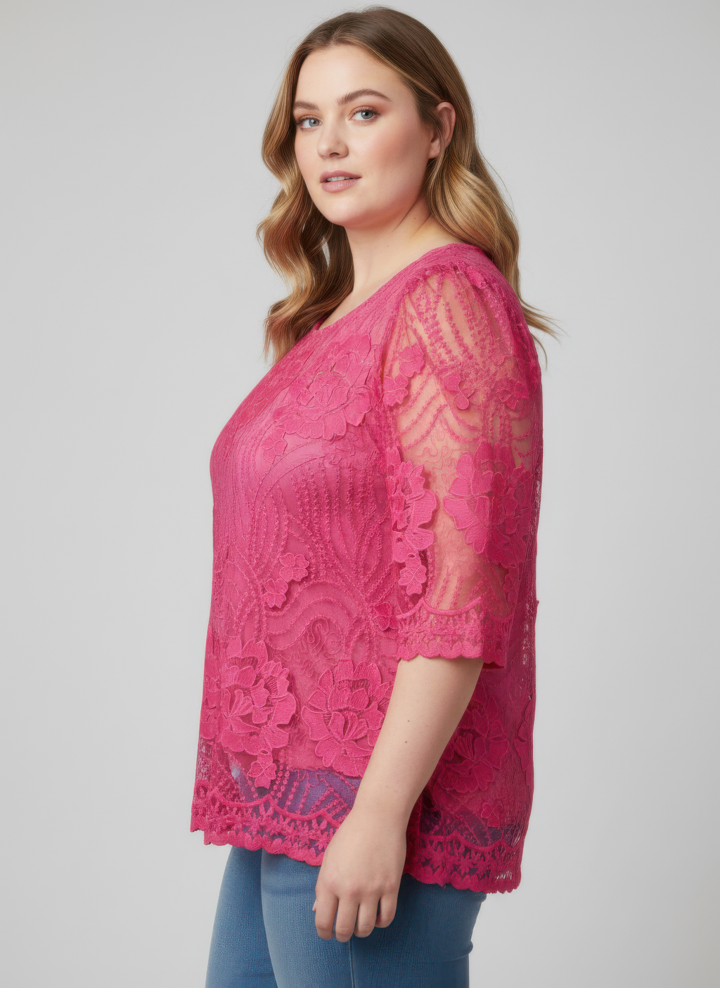 Elegant Floral Lace Sleeve Blouse