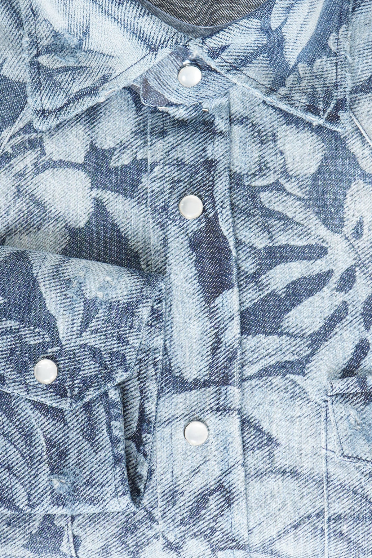 Sartorio Floral Denim Snap Button Cotton Overshirt