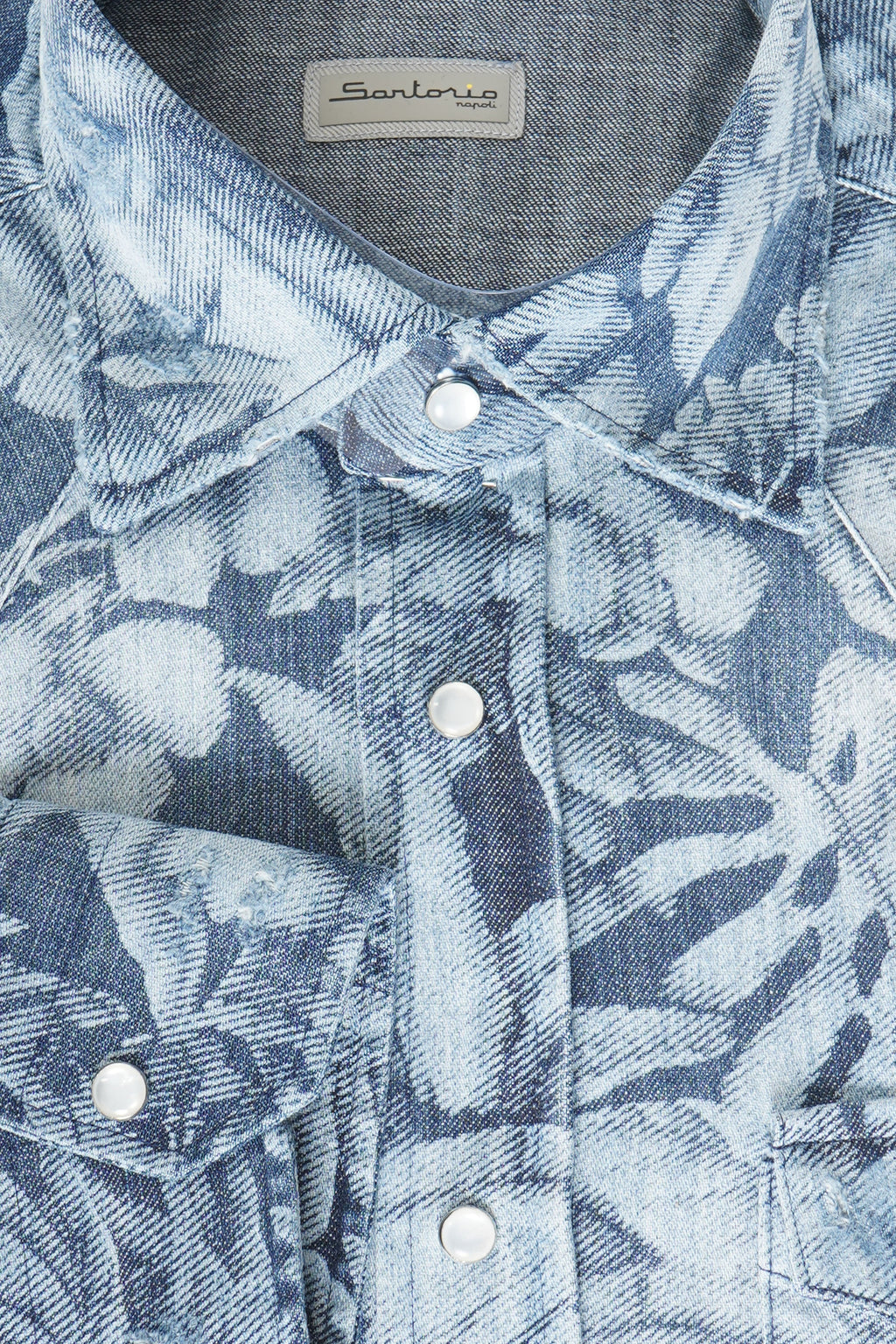 Sartorio Floral Denim Snap Button Cotton Overshirt