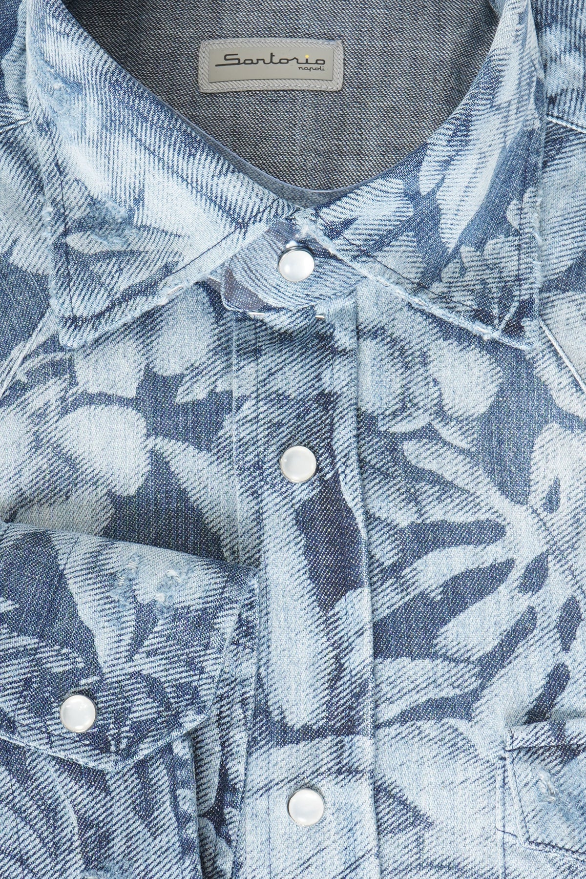 Sartorio Floral Denim Snap Button Cotton Overshirt