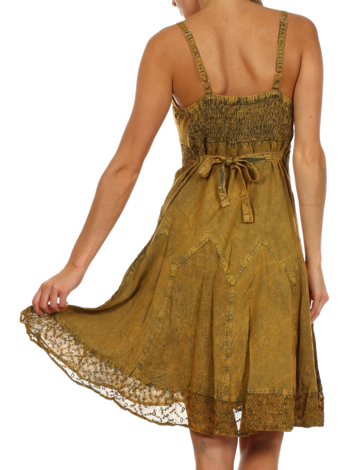 Sakkas Stonewashed Rayon Adjustable Spaghetti Straps Mid Length Dress