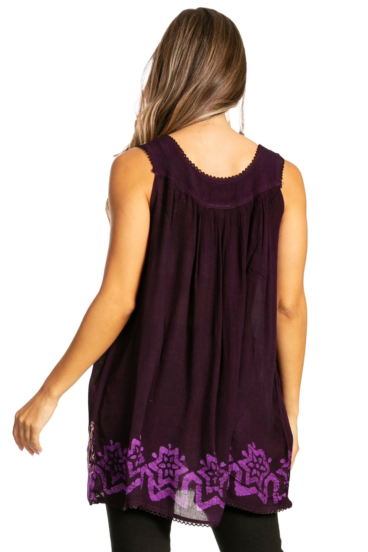 Sakkas Batik Embroidered V-Neck Sleeveless Blouse
