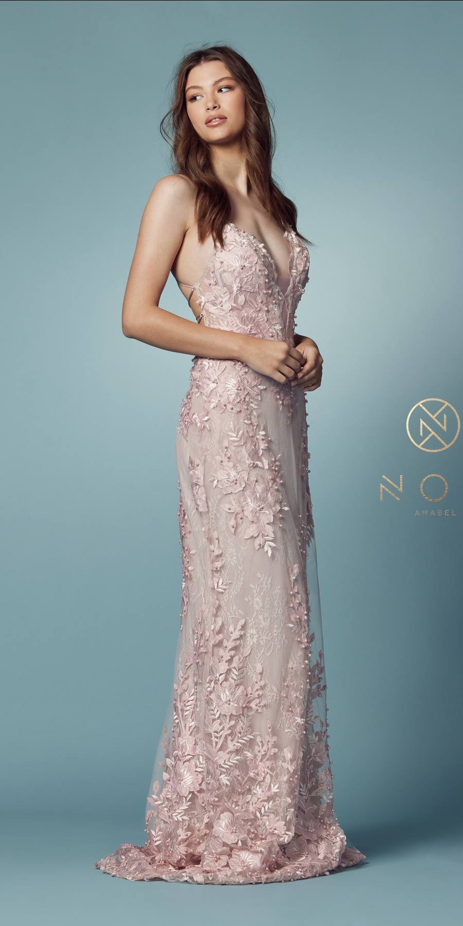 Nox Anabel F485 Lace and Beads Mermaid Gown Chiffon Overskirt