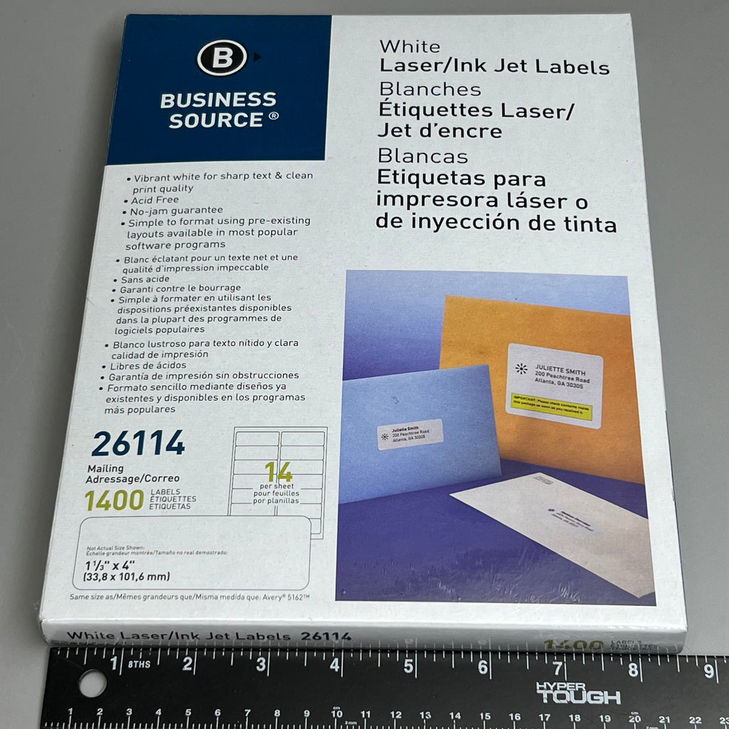 BUSINESS SOURCE (1400 Labels) Laser Ink Jet Mailing Labels 1-1/3"x 4 White 26114