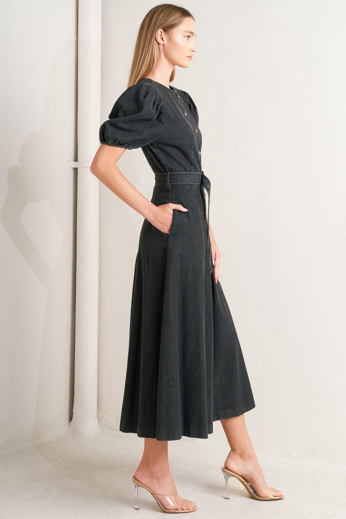IN MY MIND DENIM MIDI DRESS